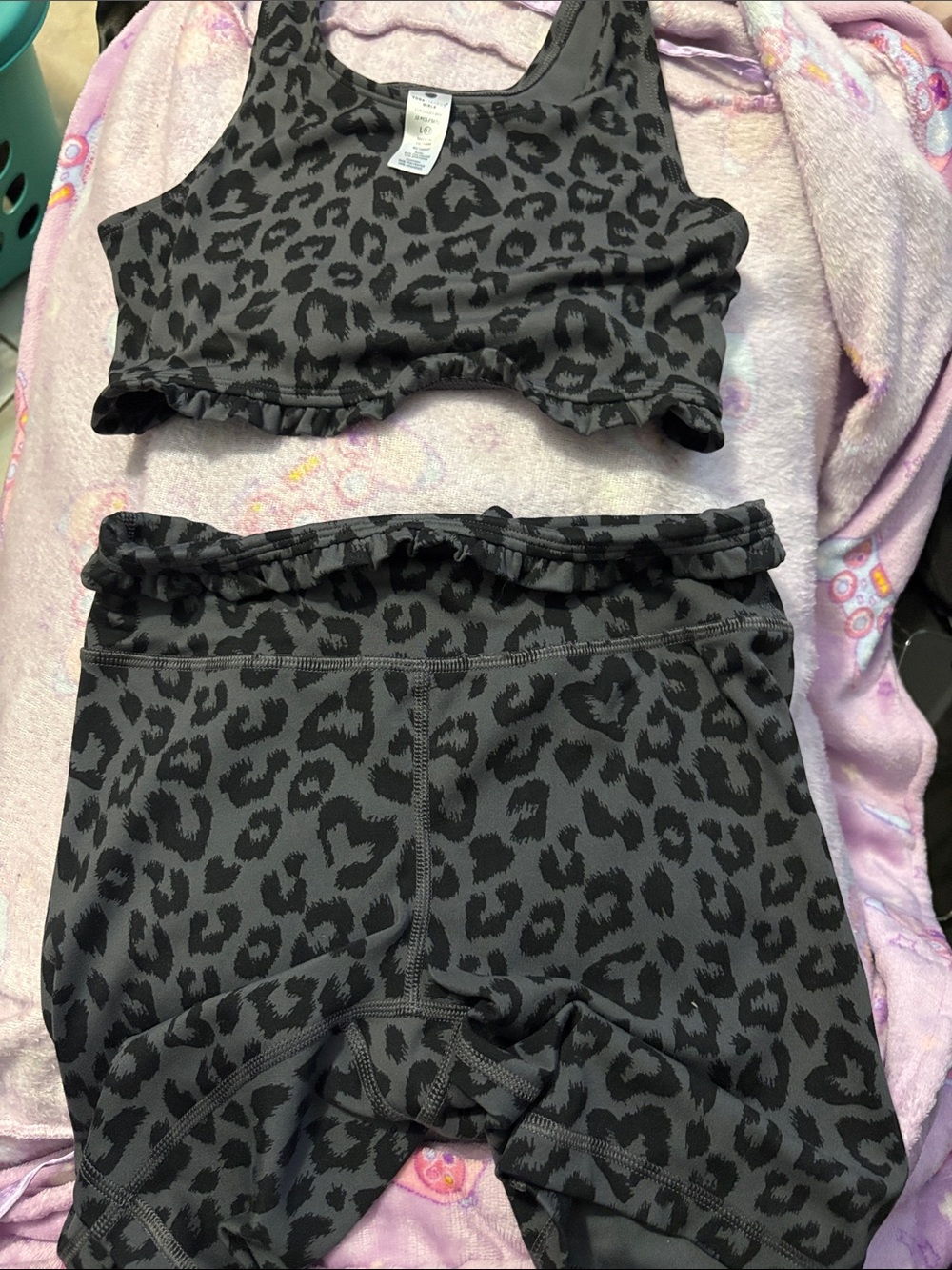 Yogalicious Girls Matching Activewear Set - Black and Gray Leopard